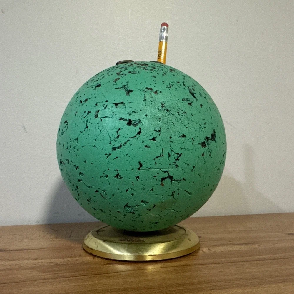 Vintage Mid Century Modern Cork Pencil Pen Holder Circle Ball Atomic Office Desk